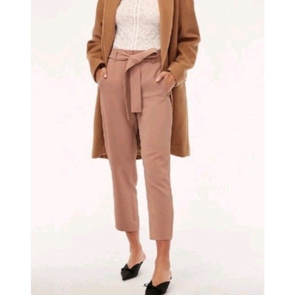 Wilfred Aritzia Jallade Tie Belted Straight Trousers Size 6 Silk Blend Tan Blush